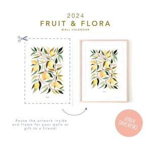 Calendrier fruits et flore 2024, calendrier botanique, calendrier mensuel, calendrier illustré 12 mois, cadeau pour elle, décoration murale image 8