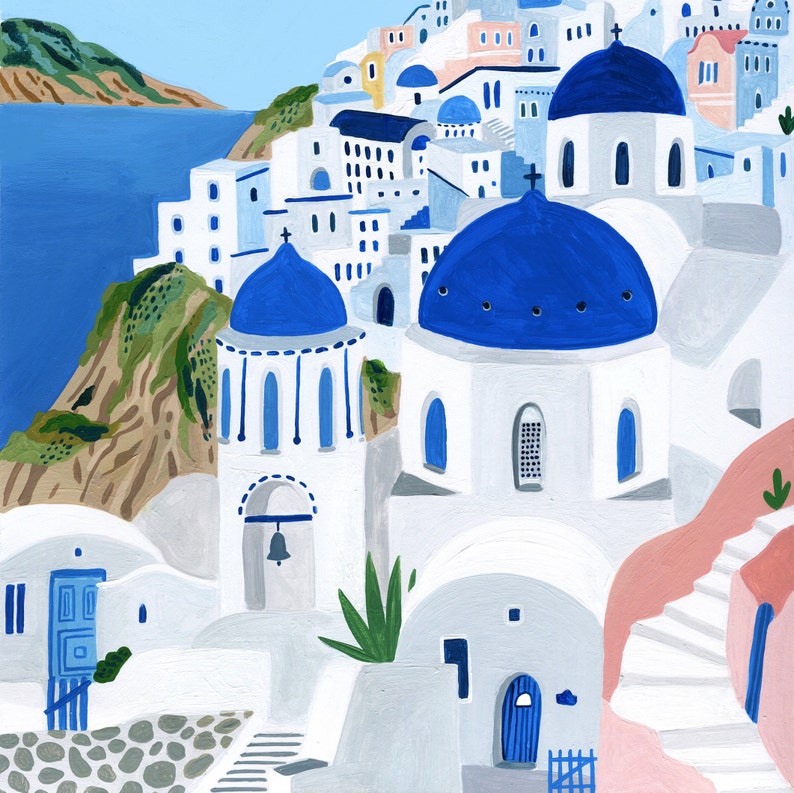 Santorini Greece Art Print Santorini Wall Art Travel Print Etsy