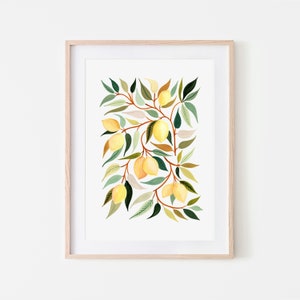 Lemon Blooms Art Print, Botanical Print, Kitchen Decor, Wall Art, Kitchen Art Print, Lemon Poster, Modern Farmhouse, Home Decor, Fruit Print