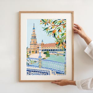 Seville Travel Poster Spain Art Print Kitchen Wall Art Bathroom Blue and White Colorful Gallery Wall Quirky Wall Decor Housewarming New Home image 7