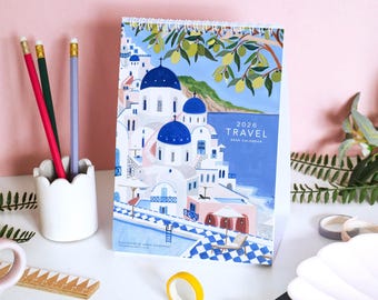 Desk Calendar, 2026 Travel Calendar, Monthly Calendar, Travel wall Calendar, Illustrated 12 Month Calendar, Travel Gift, Wall Decor