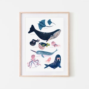 Under the Sea / Nursery Wall Art / Whale / Nautical / Whale Print / Bathroom Wall Decor / Nautical Decor / Sea Life Print / Nursery Decor