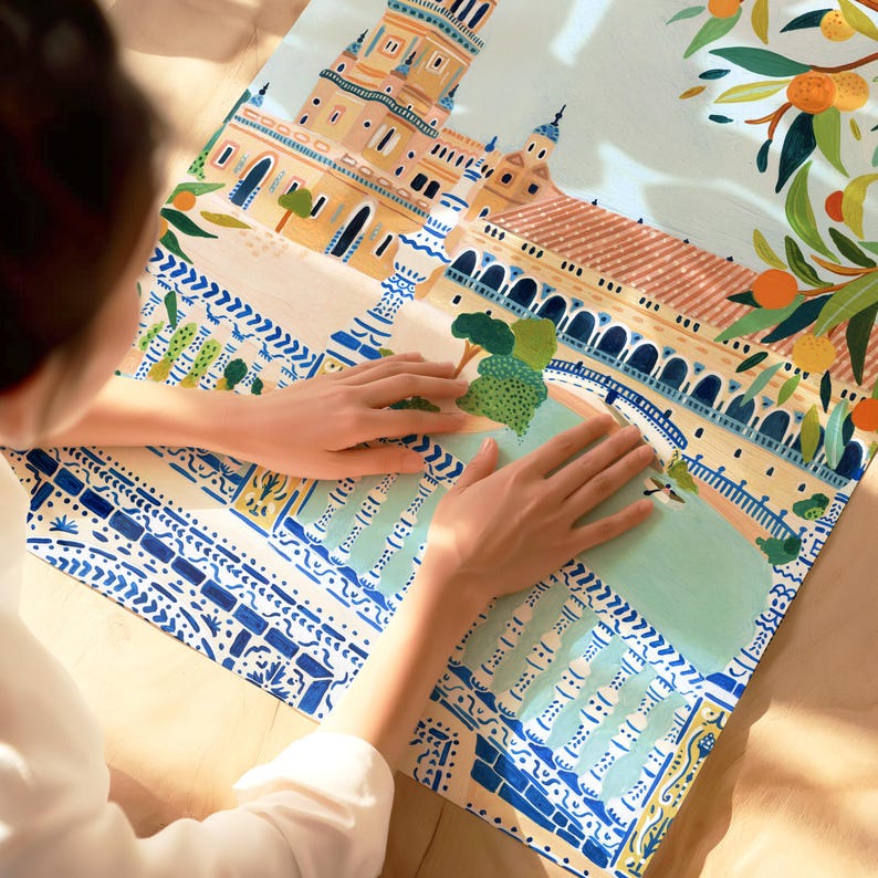 Seville Travel Poster Spain Art Print Kitchen Wall Art Bathroom Blue and White Colorful Gallery Wall Quirky Wall Decor Housewarming New Home image 6