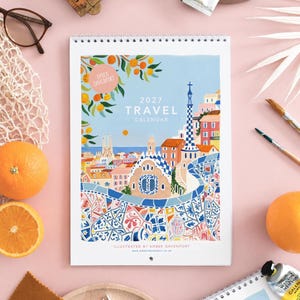 Calendar, 2027 Travel Calendar, Monthly Calendar, Travel wall Calendar, Illustrated 12 Month Calendar, Travel Gift, Wall Decor