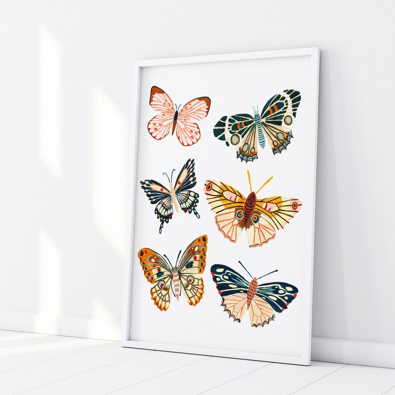 Butterfly Wall Art, Insect Print, Nursery Wall Art, Bugs Print, Kids Room Decor, Animal Nursery, Bugs Art, Woodland Nursery, Gift for Her image 3