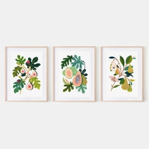Fruity Set of 3 Art Prints, Kitchen Decor, Fruit Illustration, Botanical Print, Home Decor, Food poster, Kitchen Wall Art, Nature Print