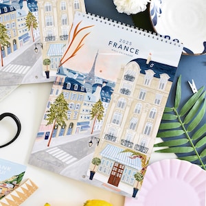 Calendario, Calendario di viaggio Francia 2025, Calendario mensile, Calendario da parete da viaggio, Calendario illustrato 12 mesi, Regalo da viaggio, Decorazione da parete