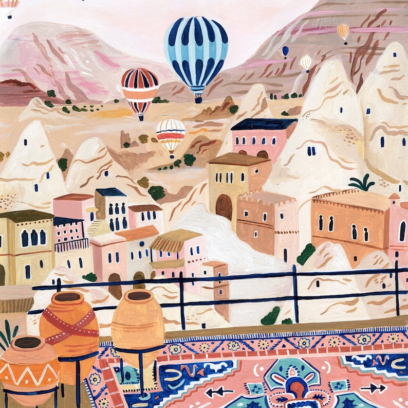 Cappadoce, impression d'Art de Turquie, impression de montgolfière, impression de voyage, affiche de voyage, impression d'Europe, cadeau de pendaison de crémaillère, cadeau d'anniversaire image 6