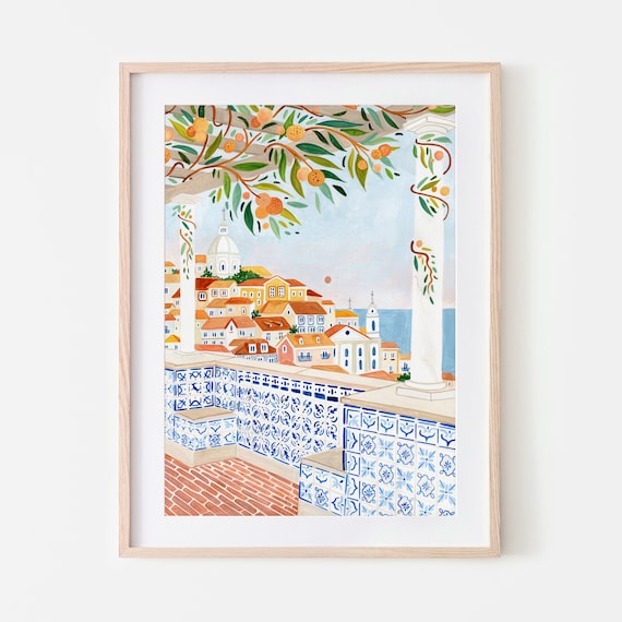 Lisbon Poster, Portugal Art Print, Kitchen Wall Art, Portuguese Tile, Hand Painted, Travel, New Home, Housewarming Gift, Quirky Trendy Decor