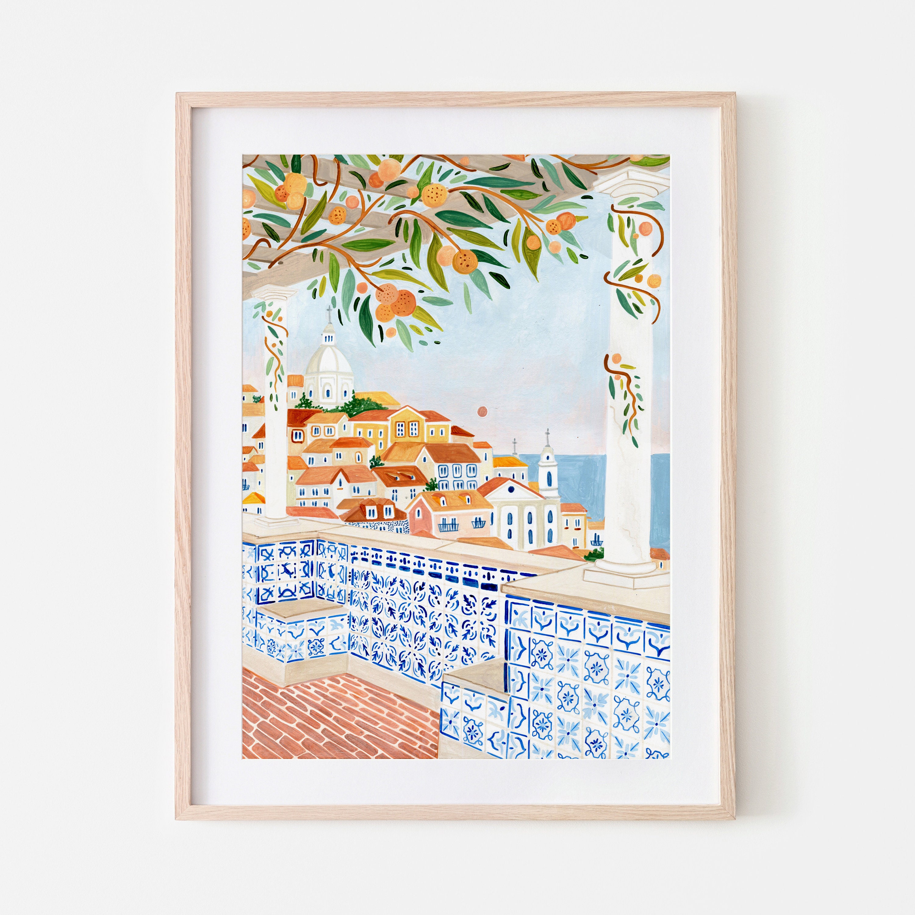 Lissabon-poster, Portugal Art Print, keukenmuurkunst, Portugese tegels, handgeschilderd, reizen, nieuw huis, housewarmingcadeau, eigenzinnig trendy decor