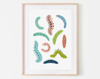 Caterpillar Print, Insect Print, Nursery Wall Art, Bugs Print, Kids Room Decor, Animal Nursery, Bugs Art, Woodland Nursery, Gift for Her