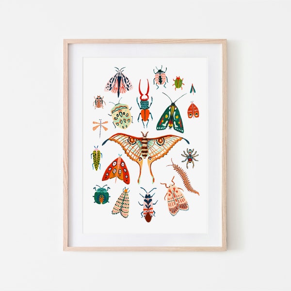 Beetle, Moth and Butterfly Print, Insect Print, Nursery Wall Art, Bugs Print, Kids Room Decor, Animal Nursery, Bugs Art, Woodland Nursery