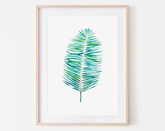 Botanical Print / Palm Leaf / Tropical / Aquarelle / Wall Art / Botanical Illustration / Home Decor / Dorm Wall Art / Bathroom Wall Art