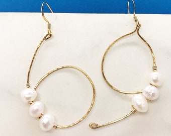 MOON EARRINGS, gold, 22k gold, freshwater pearl drop earrings