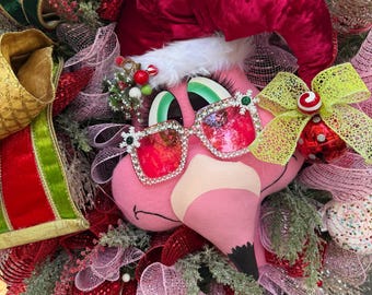 Flamingo Weihnachtskranz: Frostiges Grün, Designerband