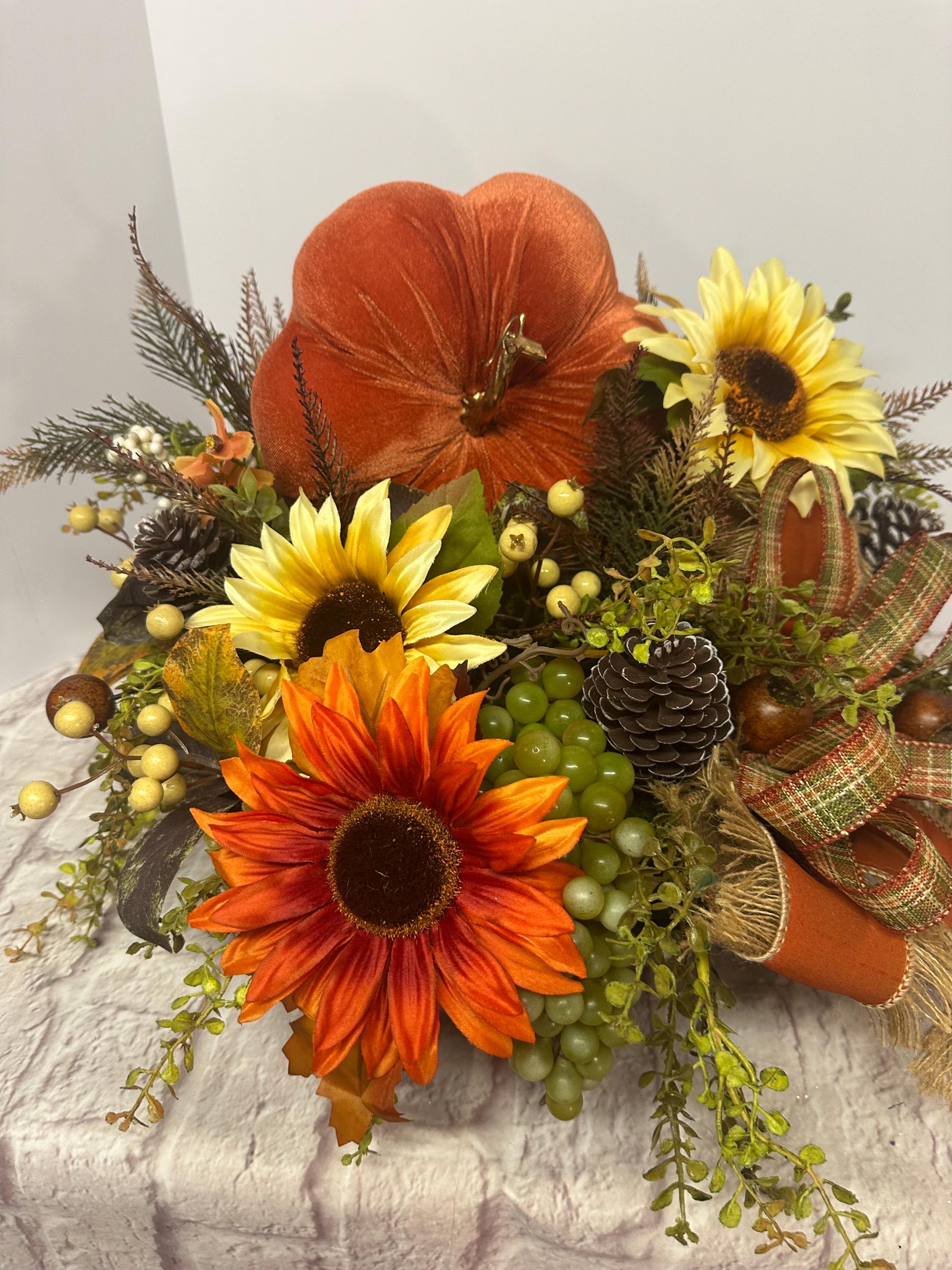 Fall Centerpiece: Vibrant Autumn Decor, Pumpkin, Grapes, Pine Cones - Etsy