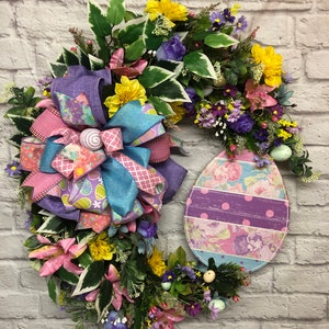 Pastel Easter Egg Wreath: Spring Floral Front Door Decor