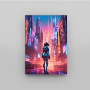 Colourful, Futuristic Sci-fi Neon Digital Wall Art. Contemporary, Cyberpunk Modern Design