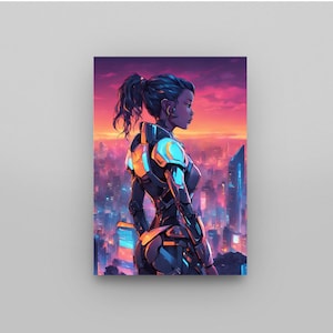 Colourful, Futuristic Sci-fi Neon Digital Wall Art. Contemporary, Cyberpunk Modern Design