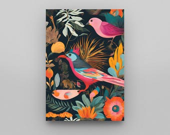 Eclectic Maximalist Jungle Birds, Tropical Printable Wall Art. Contemporary Colourful
