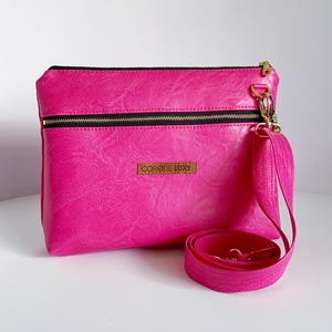 Vegan Leather Crossbody Hot Pink Bag for Women.  Chirstmas. Sustainable, Gift for Her
