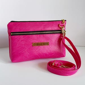 Vegan Leather Hot Pink Crossbody Bag for Women.  Chirstmas Gift for Her, Everyday Handbag. Purse