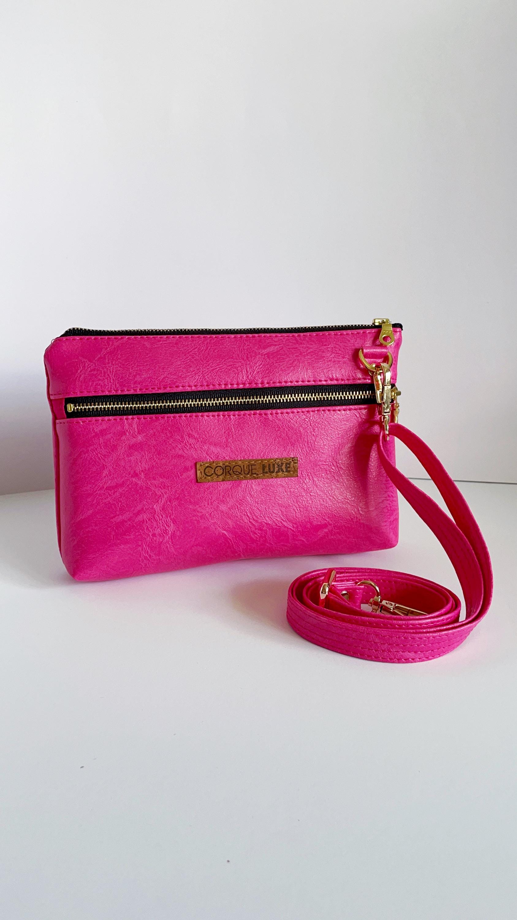 Hot Pink Vegan Leather Crossbody Bag: Handmade Everyday Purse