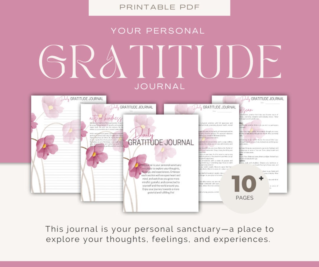 Daily Gratitude Journal, PDF Printable Mindfulness Guide, Inner Work ...