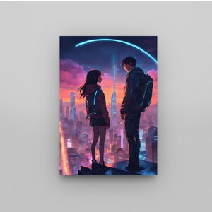 Colourful, Futuristic Sci-fi Neon Digital Wall Art. Contemporary, Cyberpunk Modern Design