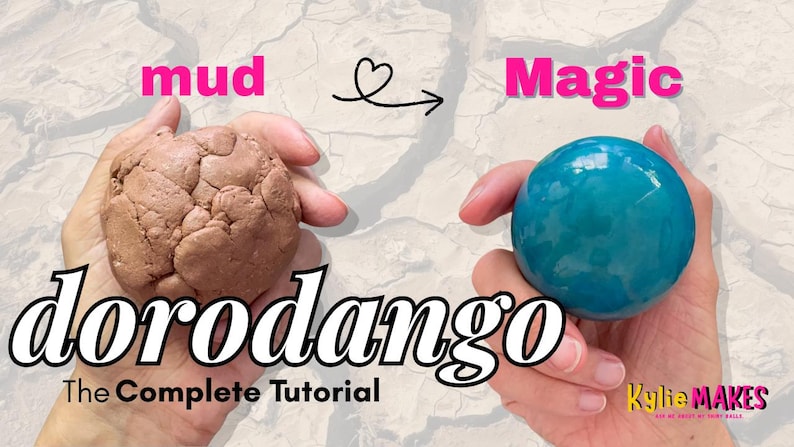 K&ouml;nnte beinhalten: Ein Bild, das eine Verwandlung von einem braunen, strukturierten Ball mit der Aufschrift &bdquo;Schlamm&ldquo; in eine glatte, blaue Kugel mit der Aufschrift &bdquo;Magie&ldquo; zeigt. Der Text &bdquo;dorodango&ldquo; und &bdquo;The Complete Tutorial&ldquo; sind ebenfalls sichtbar.