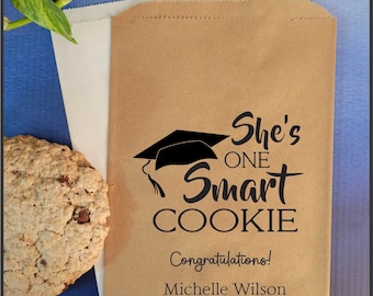 Graduation Favor Bag Cookie Bag She's One Smart Cookie Bags, Kraft Brown Bags Class of 2023 Candy Bar Dessert Popcorn Favor Candy Cookies