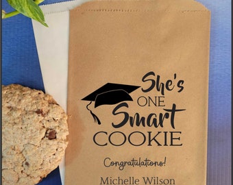 Graduation Favor Bag Cookie Bag She's One Smart Cookie Bags, Kraft Brown Bags Class of 2023 Candy Bar Dessert Popcorn Favor Candy Cookies