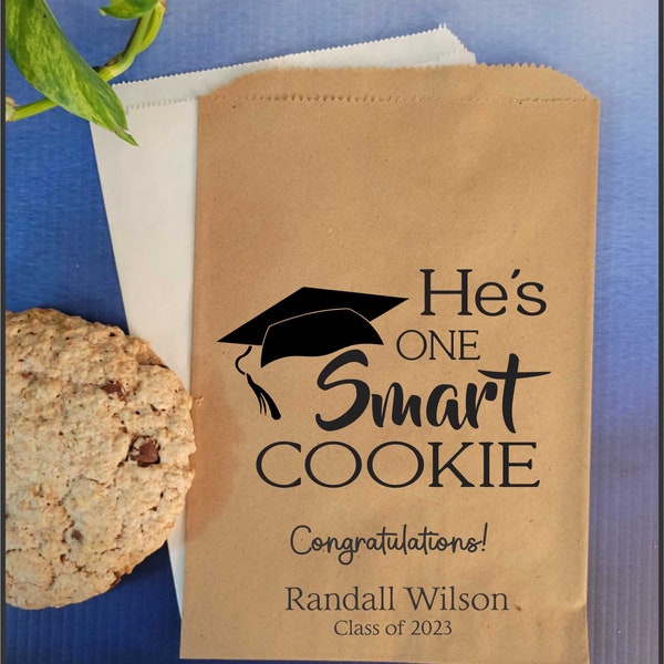 Graduation Favor Bag Cookie Bag He's One Smart Cookie Bags, Kraft Brown Bags Class of 2023 Candy Bar Dessert Popcorn Favor Candy Cookies