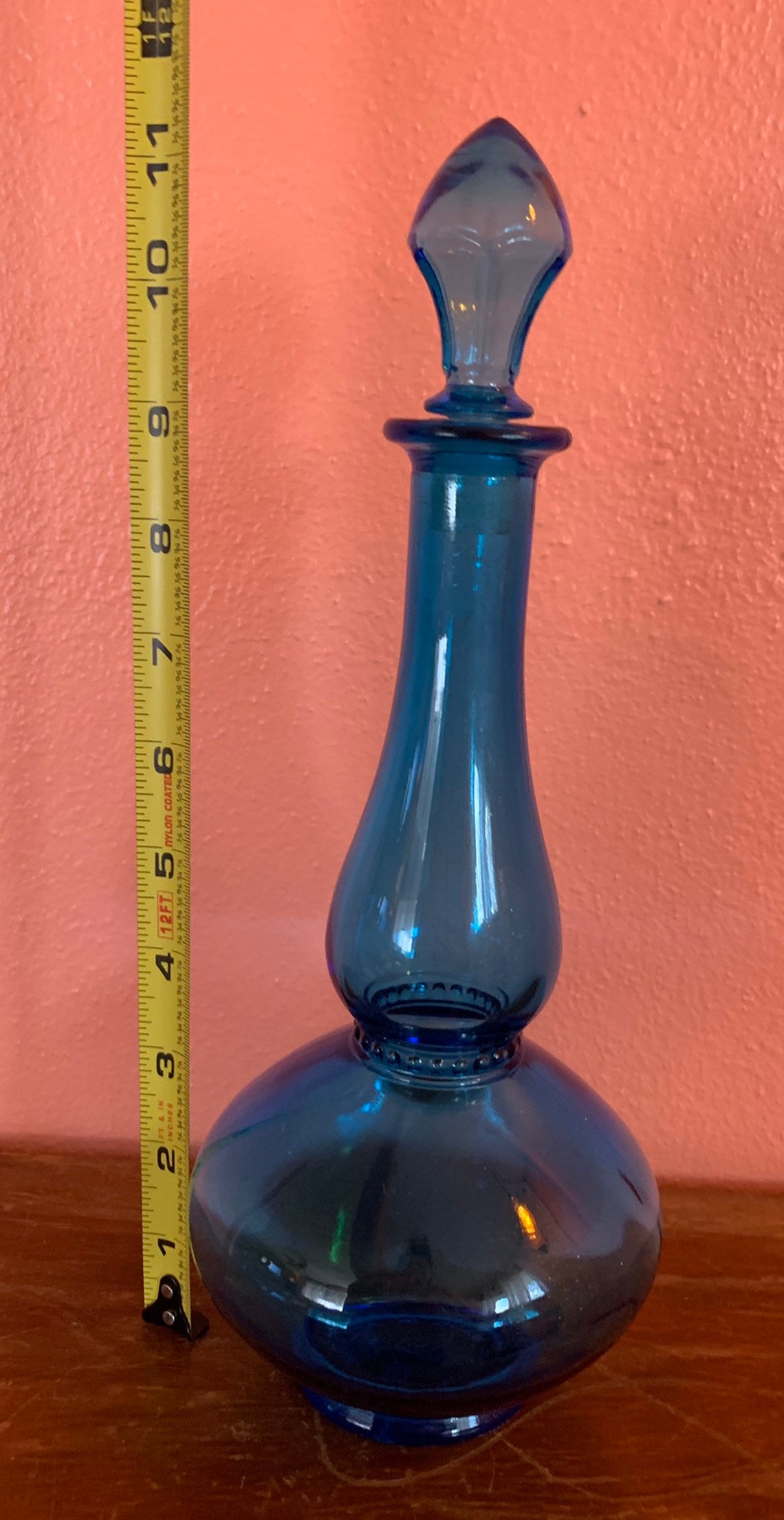 Vintage Blue Glass Decanter Liquor Bottle Etsy