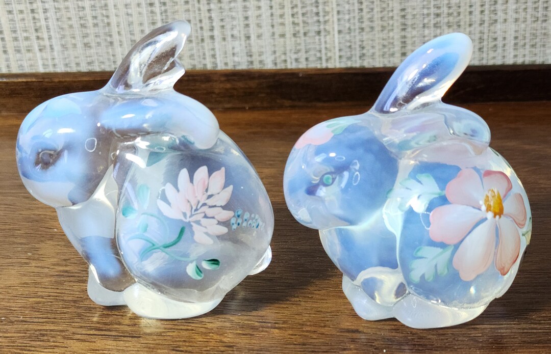 Vintage Fenton Opalescent Floral Painted Bunny Rabbit Etsy