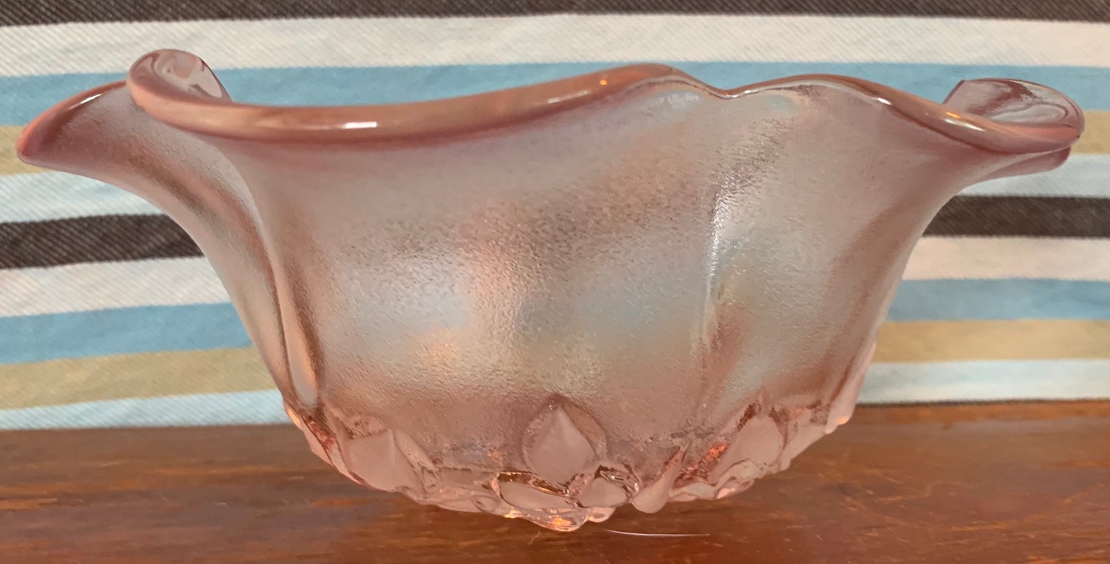 Vintage Pink Frosted Glass Candy Bowl Dish Roses Ruffled Etsy