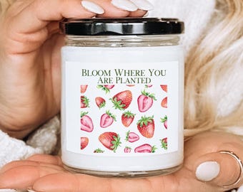 Regalo botánico Vela Bloom Where You Are Planted Vela de primavera Vela de fresa Regalo de canasta de Pascua Vela de lavanda Vela con estampado floral