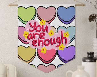 Banderín de maestro Decoración de clase de San Valentín Tapiz de aula Lindo tapiz de maestro "Eres suficiente" Banderín de guardería Banderín Tapiz de amor de clase