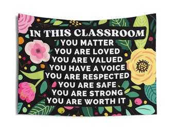 Tapiz decorativo para pared sobre la cama con citas para el aula, decoración de pared para el aula, decoración bohemia para esta clase, decoración para dormitorio, letrero para puerta para enseñar Y2K para adolescentes y universitarios