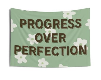 Tapiz de progreso sobre la perfección, citas de clase, carteles de mentalidad de crecimiento, decoración de aula bohemia, tapiz para maestros, carteles inclusivos, pancarta de pertenencia