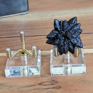 Size 1 - Display Base - The Mineral Stand (TM) - Original Edition - Acrylic and Brass Mineral Rock Stand, Clear Wire Holder