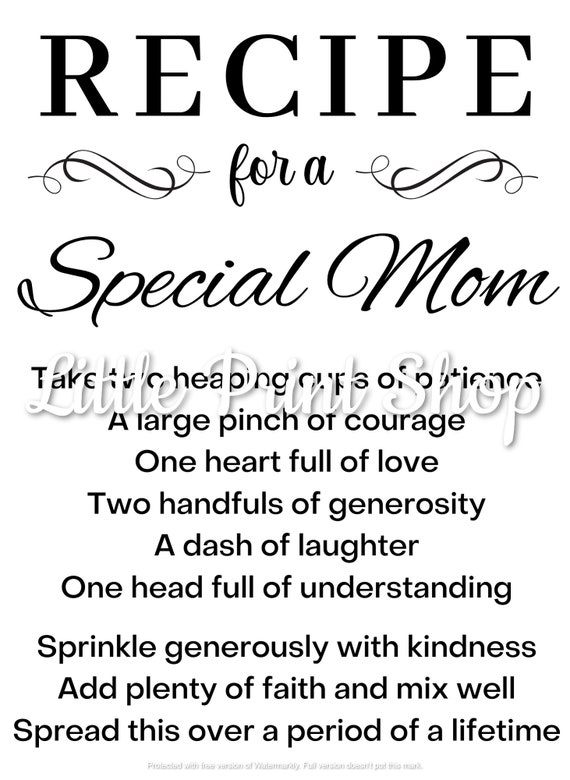 Recipe for a Special Mom Download File Special Mom Svg Mom - Etsy
