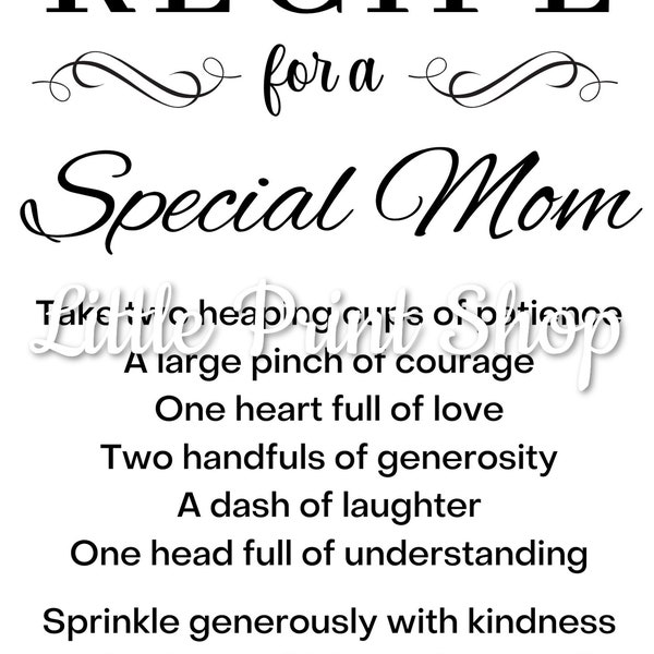 Recipe for a Special Mom Download File, Special Mom Svg, Mom Svg, Great mom Svg, Recipe svg