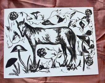 Lámina de arte floral con caballo