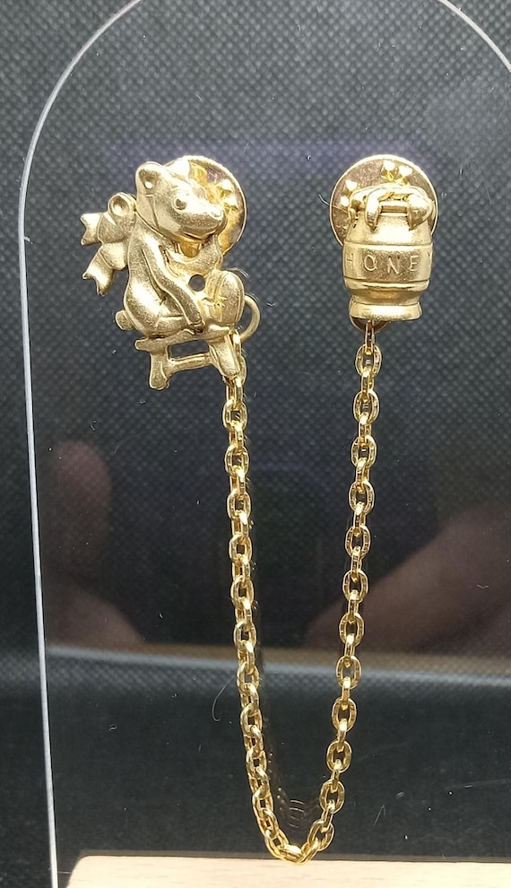 Vintage bear and honey pot tie tack set