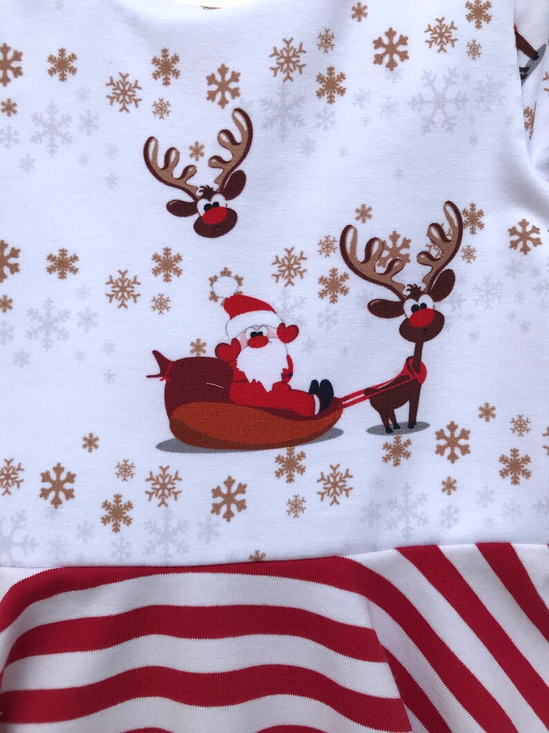 Christmas Twirl Dress Rudolph Reindeer Dress Red White Stripe Dress