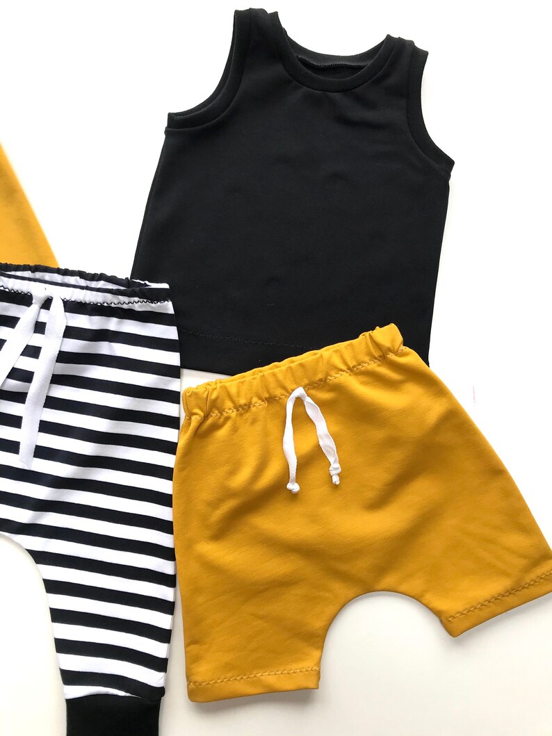 Mustard Yellow / Black Boys Outfit Baby Summer Set Mustard Etsy