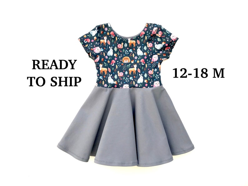 Girls Zoo Dress Birthday Bunny Deer Hedgehog Baby Dress Toddler Girl Twirl Dress Woodland Dress Forest Fall Twirl Dress