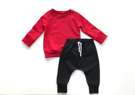 Track suit set Baby Toddler Red Sweatshirt Black Harem | Etsy