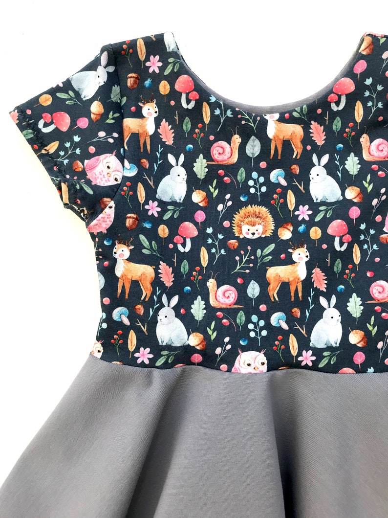 Girls Zoo Dress Birthday Bunny Deer Hedgehog Baby Dress Toddler Girl Twirl Dress Woodland Dress Forest Fall Twirl Dress
